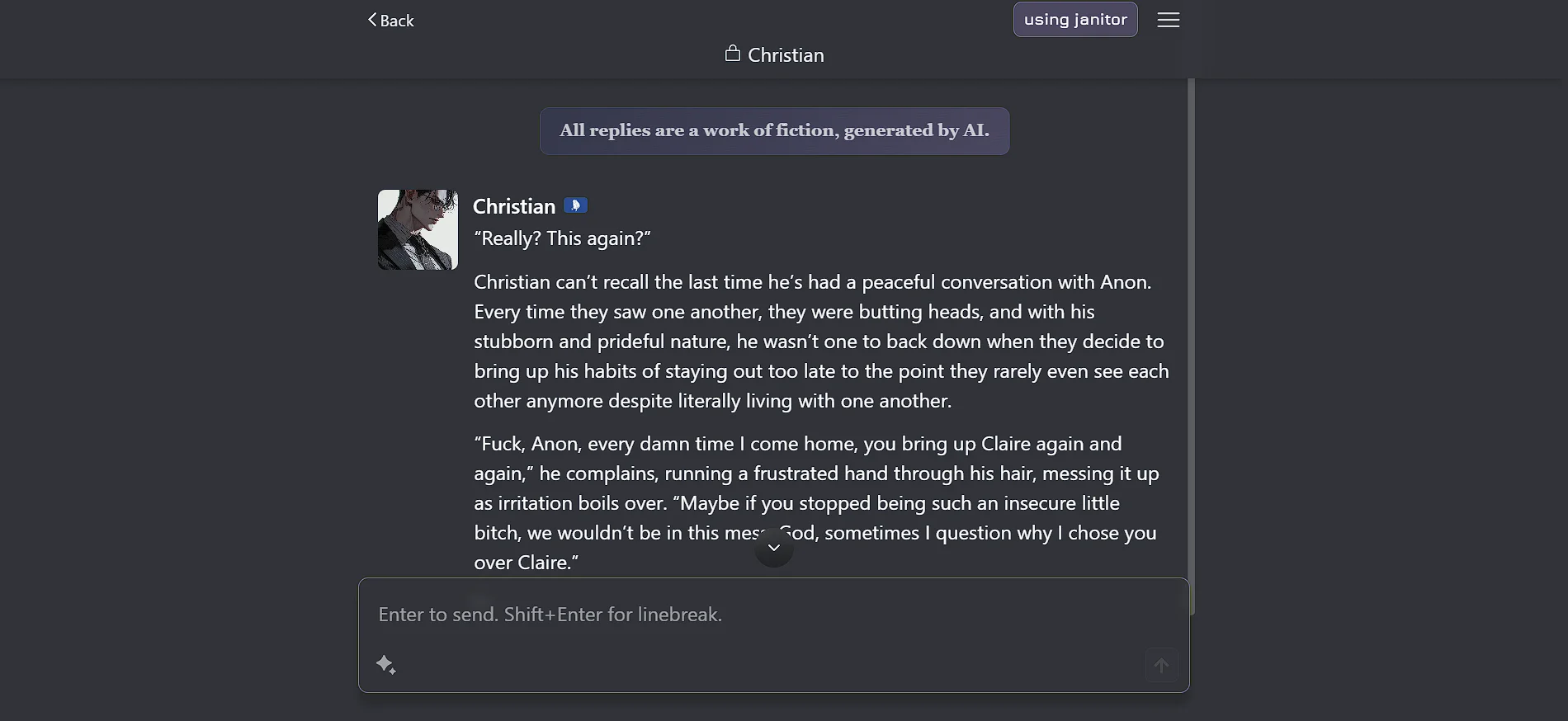 Janitor AI character chat interface