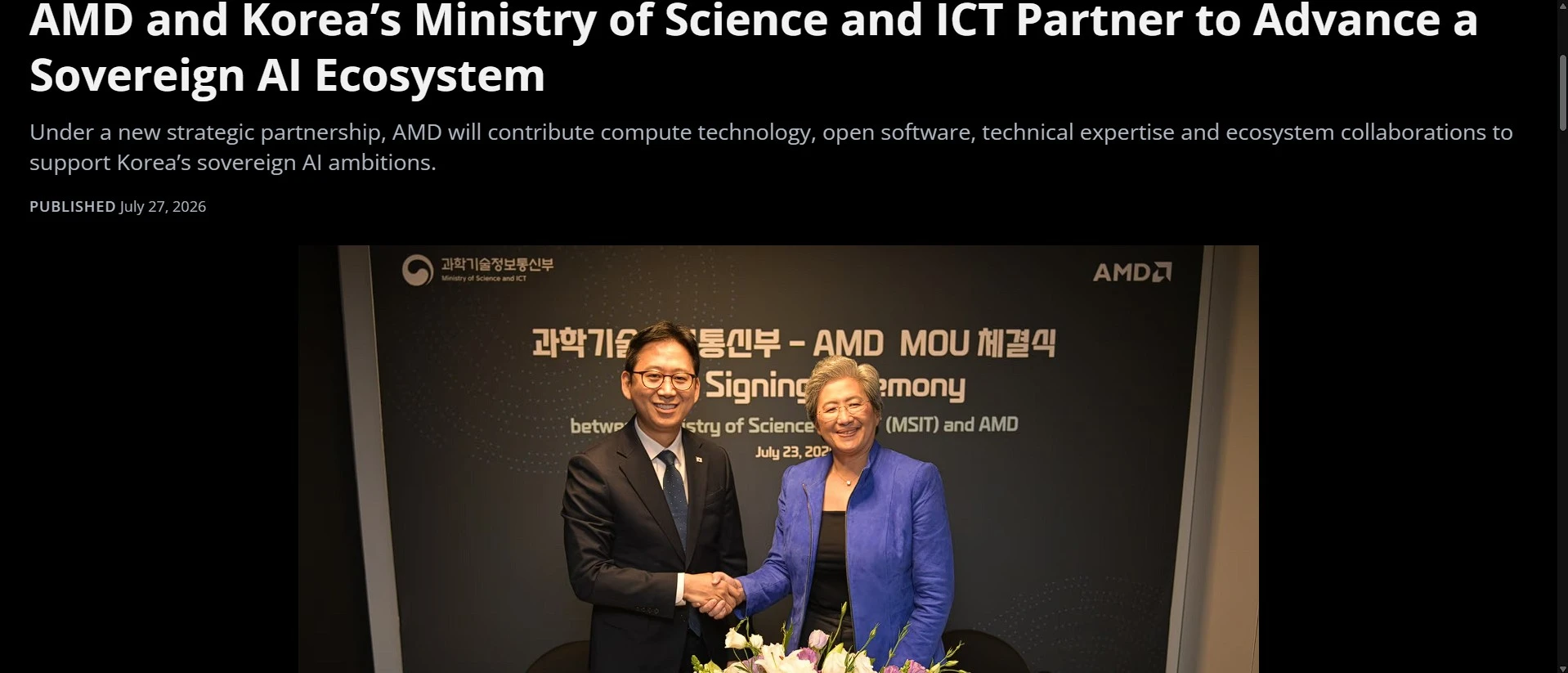 AMD Partners with South Korea to Advance Sovereign AI Infrastructure