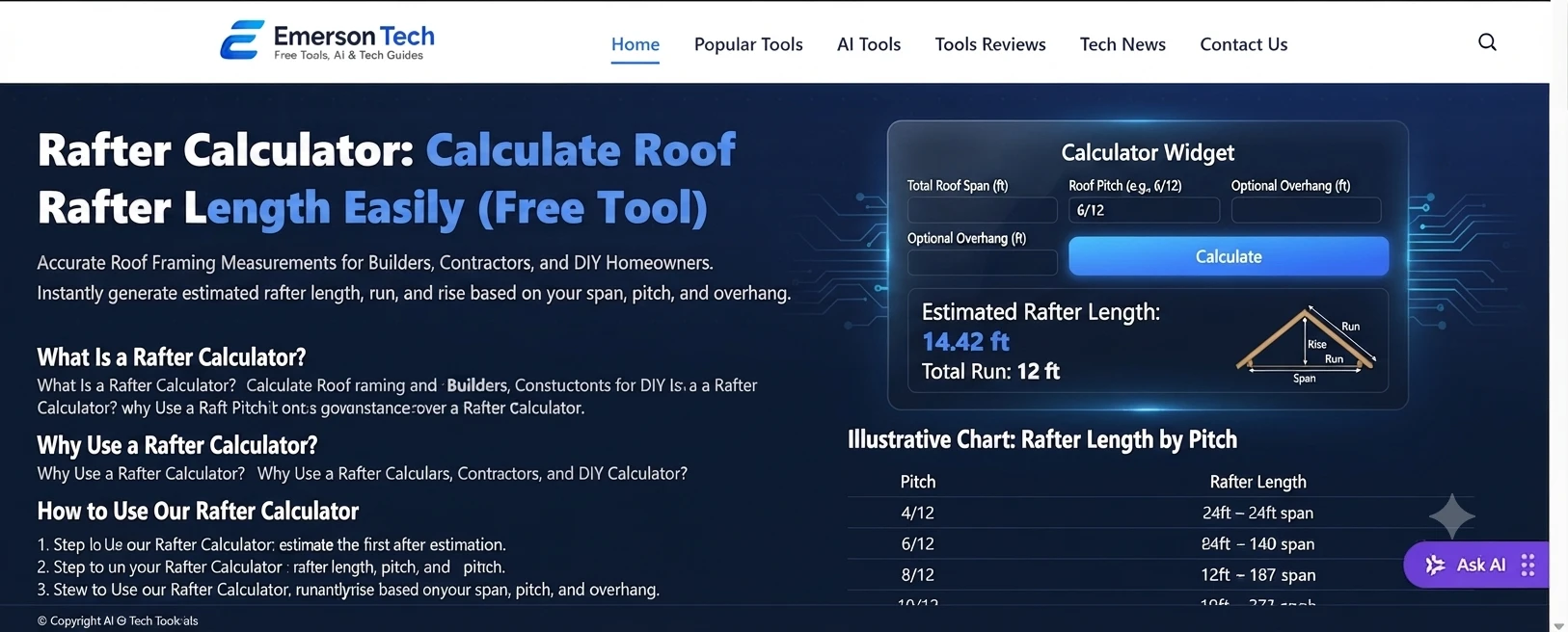Roof pitch diagram used with a Rafter Calculator